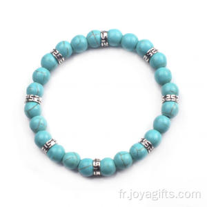 Femmes 2016 naturelles 24 perles rondes Turquoise Gemstone 8 Alliage Bracelet